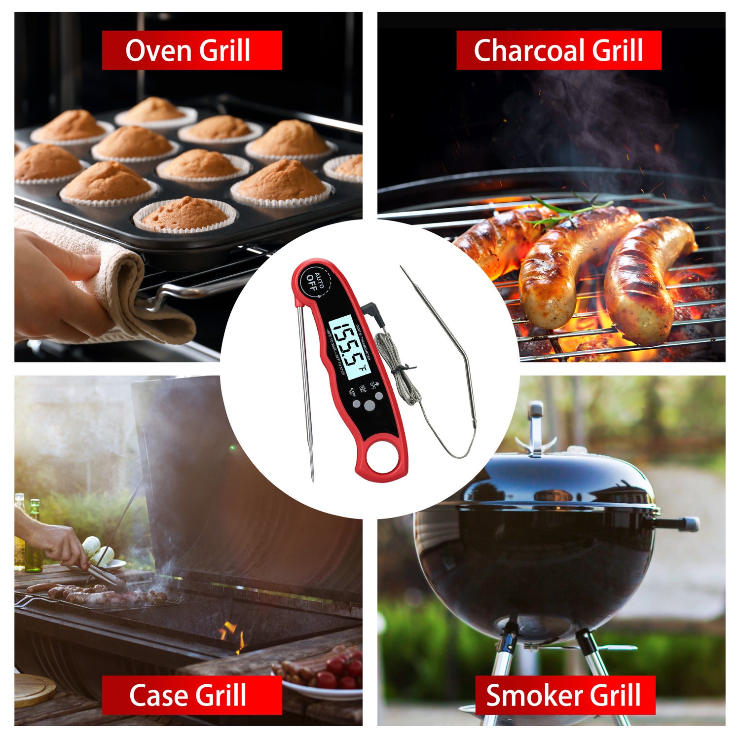 Digital Meat Thermometer for BBQ Grill Smoker Baking and Cooking
